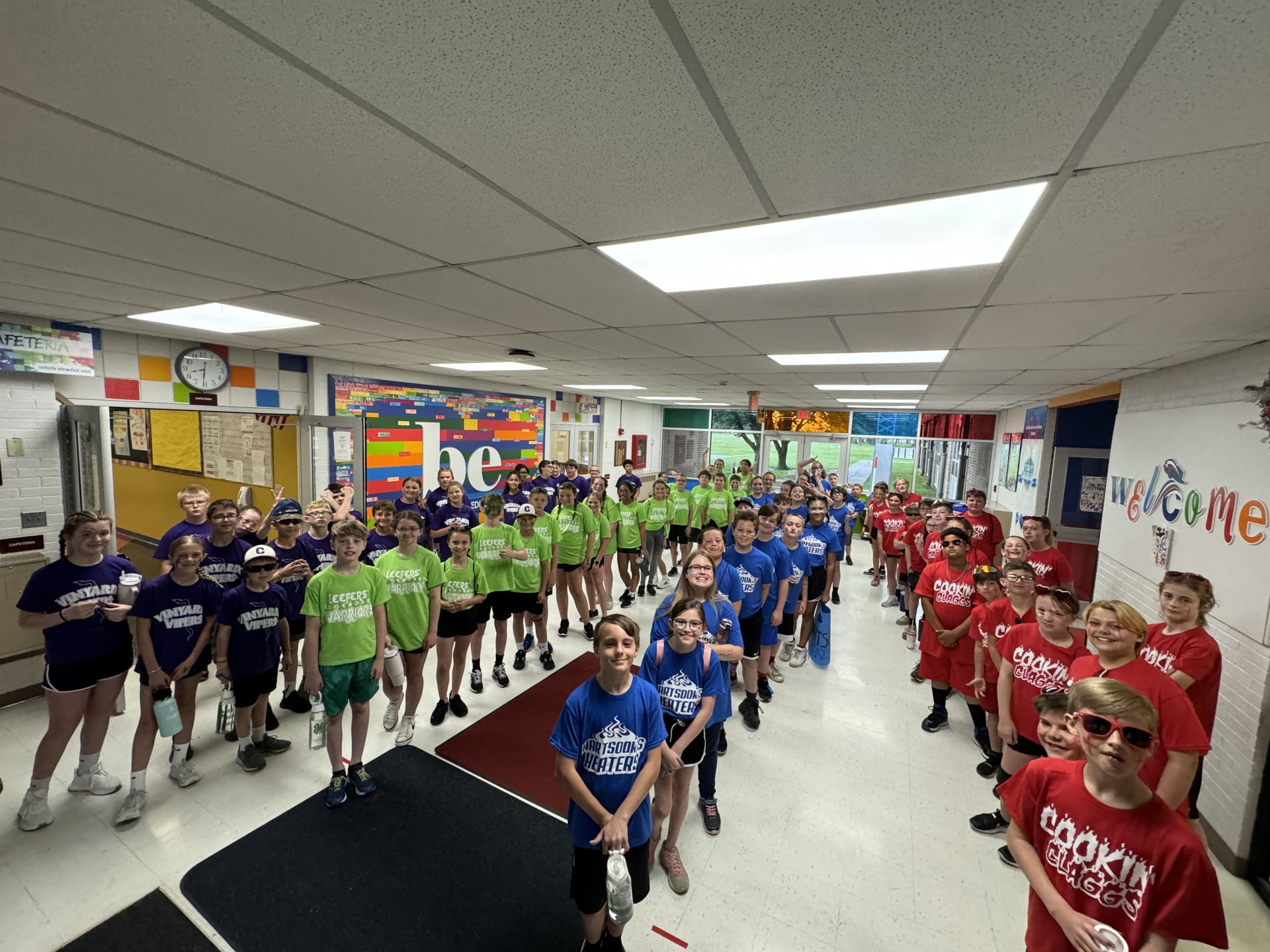 students in a hallway